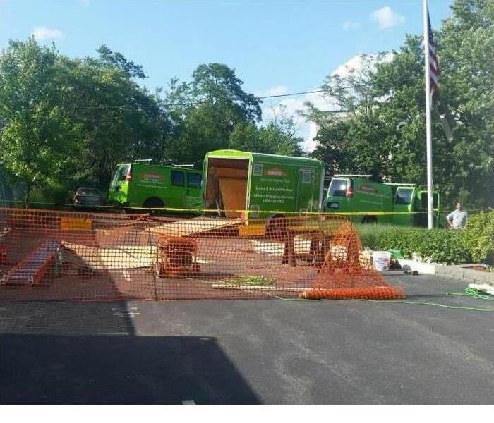 Trucks from a restoration company